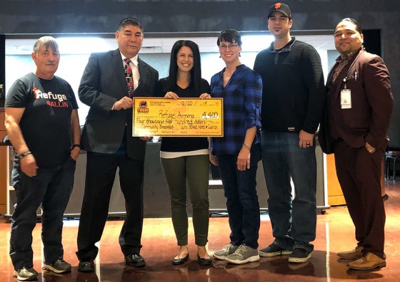 Left to right: Tachi Palace Assistant General Manager Bill Davis, Refuge Armona co-founder, Alyssa Haley, Connie Soares, Aaron Parreira, and Tachi's marketing director, Rojelio Morales.